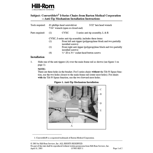 Instruction Sheet, Barton Chair Anti Tip Bar