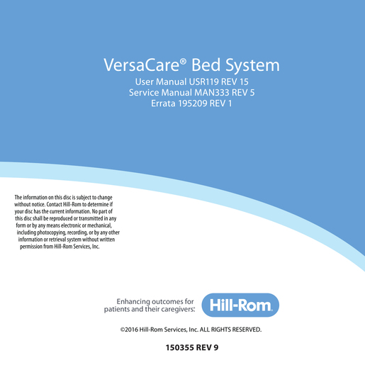 Service/User Manual, CD, VersaCare Bed (A-J)