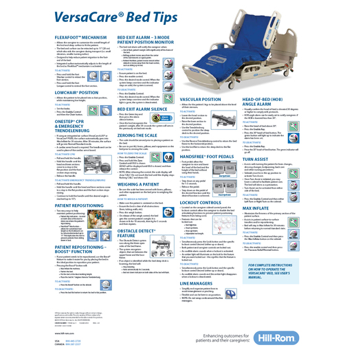 VersaCare Bed Tips Poster w/o Sleep, US
