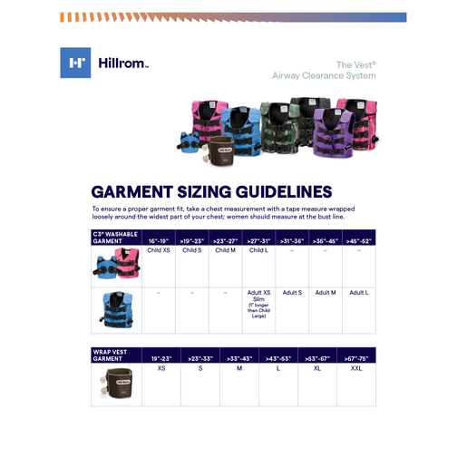 Vest Garment Size Guideline, US