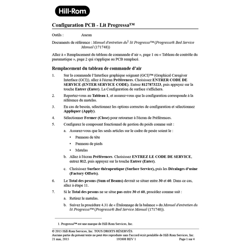 Instruction Sheet, Progressa PCB Cnfg, French