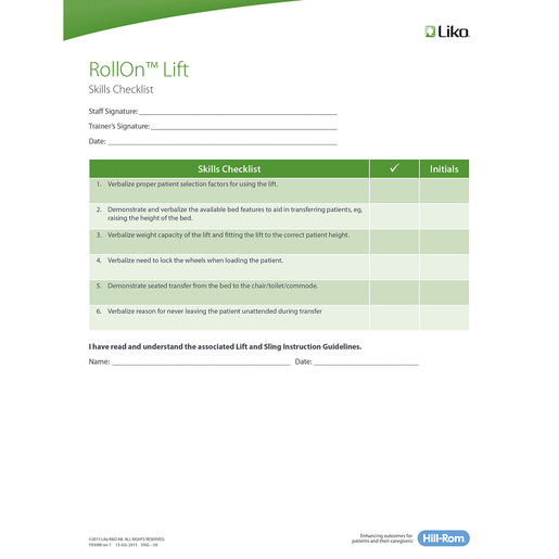 Rollon Lift Skills Checklist