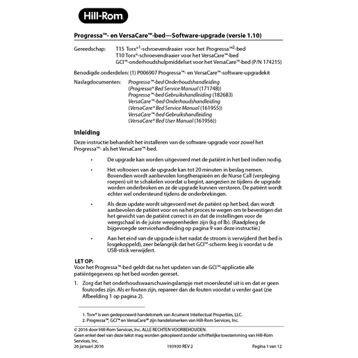 Instruction Sheet, Software Upgrade 1.10, Dutch